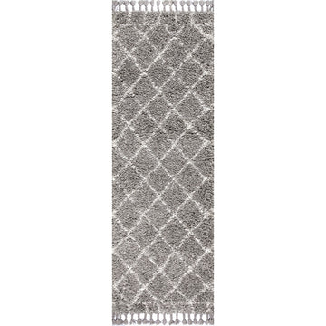 Mercer Shag Plush Tassel Moroccan Geometric Trellis Area Rug